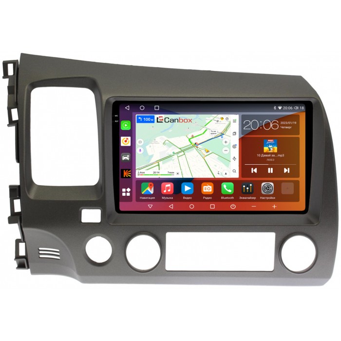 Штатная магнитола Honda Civic 8 (4D) (2005-2012) седан (левый руль) Canbox H-Line 4182-9-1382 на Android 10 (4G-SIM, 4/64, DSP, QLed, 2K)