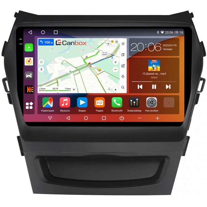 Штатная магнитола Hyundai Santa Fe III 2012-2018 Canbox H-Line 4182-9022 на Android 10 (4G-SIM, 4/64, DSP, QLed, 2K)