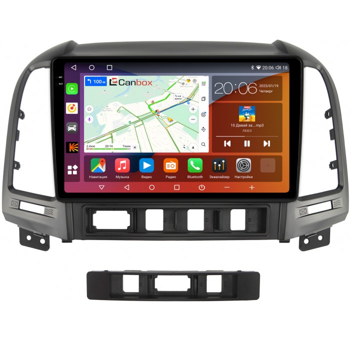 Штатная магнитола Hyundai Santa Fe II 2005-2012 Canbox H-Line 4182-9052 на Android 10 (4G-SIM, 4/64, DSP, QLed, 2K)