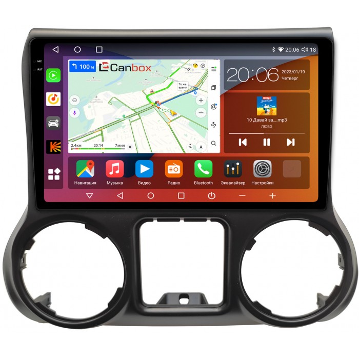 Штатная магнитола Jeep Wrangler III (JK) 2011-2018 Canbox H-Line 4185-10-009 на Android 10 (4G-SIM, 6/128, DSP, QLed, 2K)