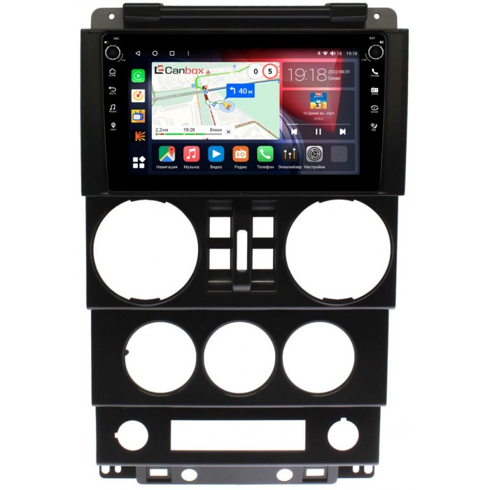 Штатная магнитола Jeep Wrangler 3 (JK) (2007-2010) (4 двери) Canbox H-Line 7802-9-023 на Android 10 (4G-SIM, 3/32, DSP, IPS) С крутилками