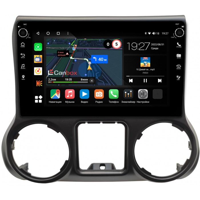 Штатная магнитола Jeep Wrangler III (JK) 2011-2018 Canbox M-Line 7825-10-009 на Android 10 (4G-SIM, 2/32, DSP, QLed) С крутилками