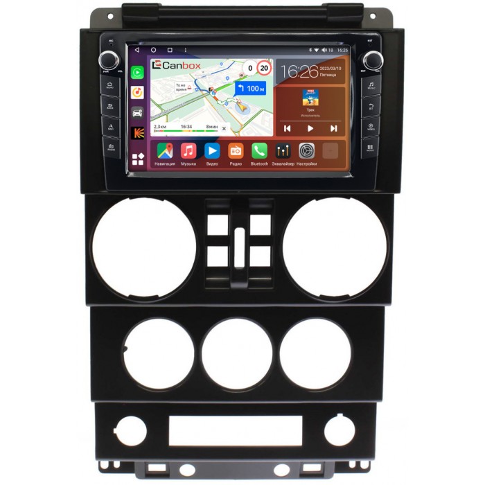 Штатная магнитола Jeep Wrangler 3 (JK) (2007-2010) (4 двери) Canbox H-Line 7822-9-023 на Android 10 (4G-SIM, 3/32, DSP, IPS) С крутилками