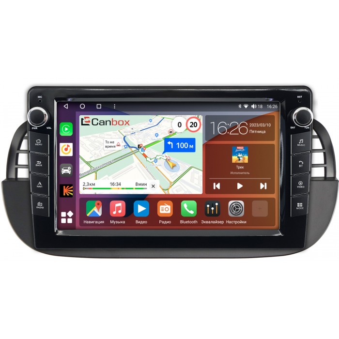 Штатная магнитола Fiat 500 2 (2007-2015) Canbox H-Line 7822-9-1394 на Android 10 (4G-SIM, 3/32, DSP, IPS) С крутилками