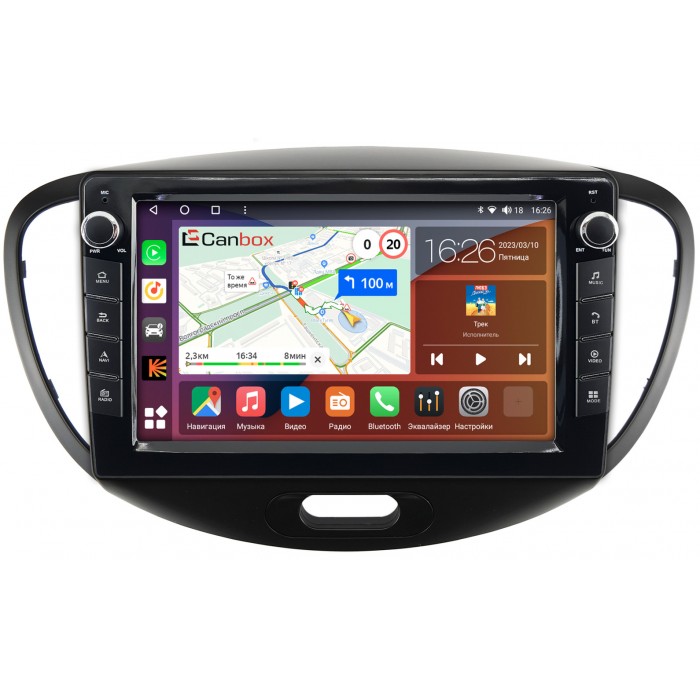 Штатная магнитола Hyundai i10 I 2007-2013 Canbox H-Line 7822-9-143 на Android 10 (4G-SIM, 3/32, DSP, IPS) С крутилками