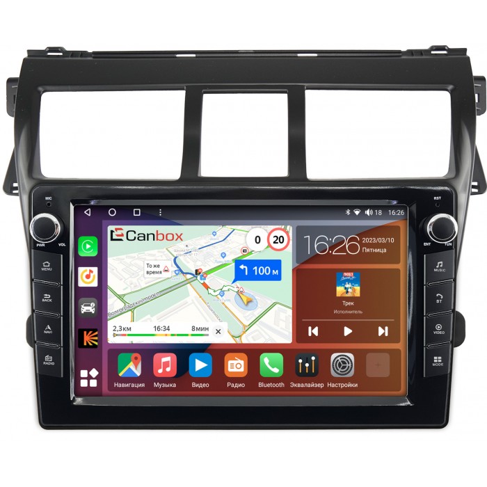 Штатная магнитола Toyota Belta, Vios, Yaris sedan (2005-2012) (черная) Canbox H-Line 7822-9-402 на Android 10 (4G-SIM, 3/32, DSP, IPS) С крутилками