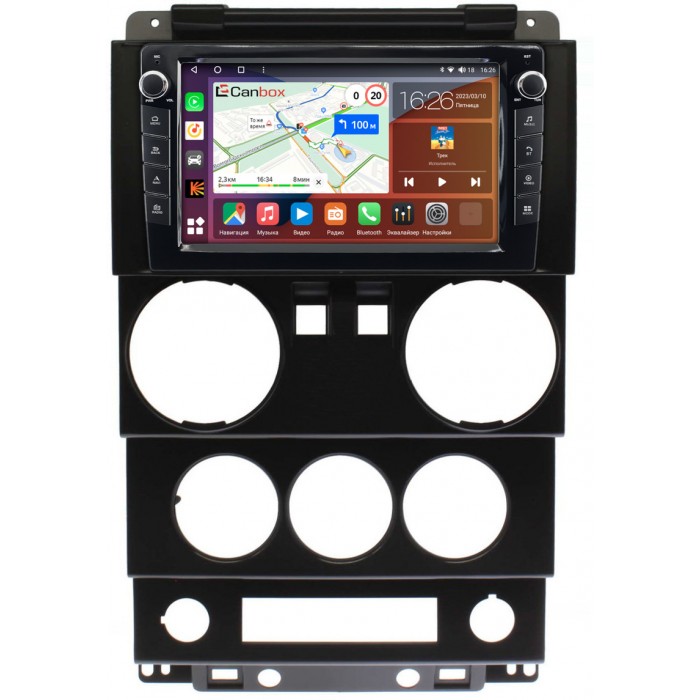 Штатная магнитола Jeep Wrangler 3 (JK) (2007-2010) (2 двери) Canbox H-Line 7824-9-0232 на Android 10 (4G-SIM, 6/128, DSP, IPS) С крутилками