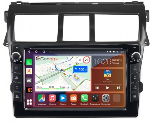 Toyota Belta, Vios, Yaris sedan (2005-2012) (черная) Canbox H-Line 7824-9-402 на Android 10 (4G-SIM, 6/128, DSP, IPS) С крутилками