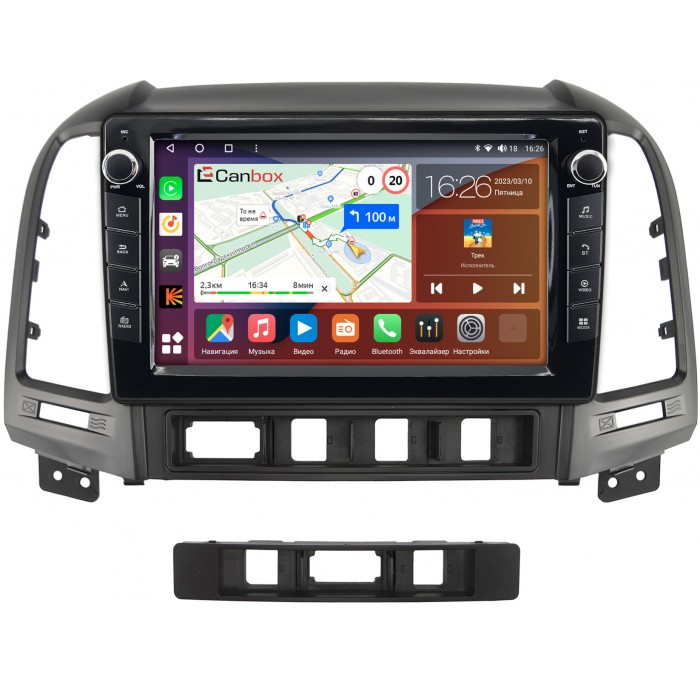 Штатная магнитола Hyundai Santa Fe II 2005-2012 Canbox H-Line 7824-9052 на Android 10 (4G-SIM, 6/128, DSP, IPS) С крутилками