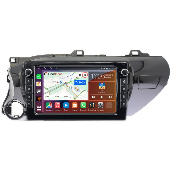 Штатная магнитола Toyota Hilux VIII 2015-2022 Canbox H-Line 7828-1056 на Android 10 (4G-SIM, 6/128, DSP, QLed) С крутилками (для любой комплектации)