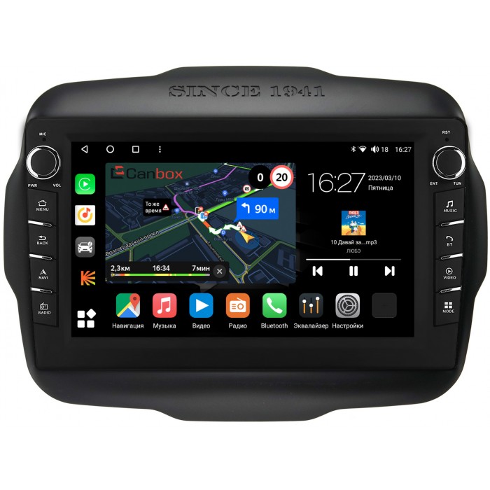 Штатная магнитола Jeep Renegade 2014-2022 Canbox M-Line 7831-9-629 на Android 10 (4G-SIM, 2/32, DSP, IPS) С крутилками