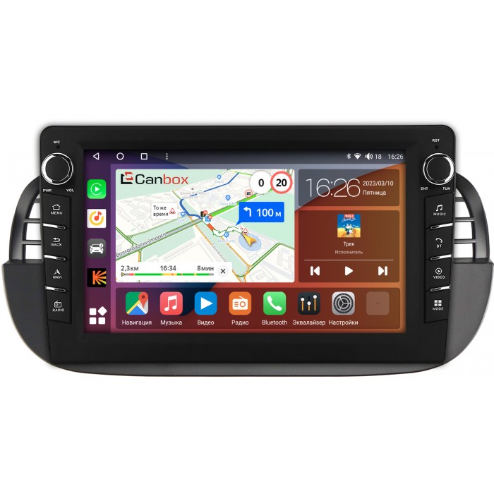 Штатная магнитола Fiat 500 2 (2007-2015) Canbox H-Line 7832-9-1394 на Android 10 (4G-SIM, 3/32, DSP, IPS) С крутилками