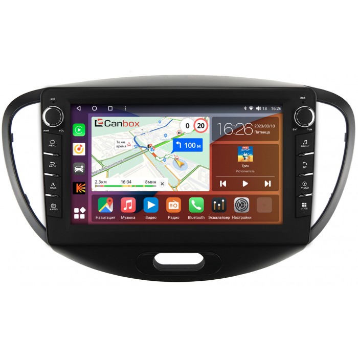 Штатная магнитола Hyundai i10 I 2007-2013 Canbox H-Line 7832-9-143 на Android 10 (4G-SIM, 3/32, DSP, IPS) С крутилками