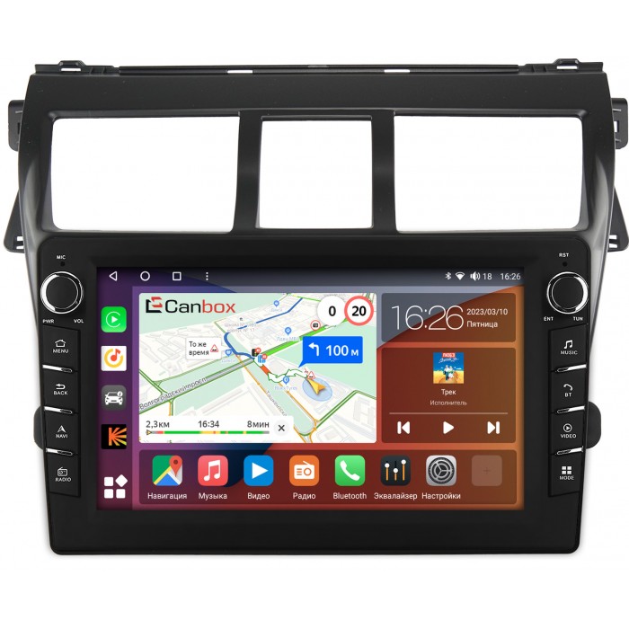 Штатная магнитола Toyota Belta, Vios, Yaris sedan (2005-2012) (черная) Canbox H-Line 7832-9-402 на Android 10 (4G-SIM, 3/32, DSP, IPS) С крутилками