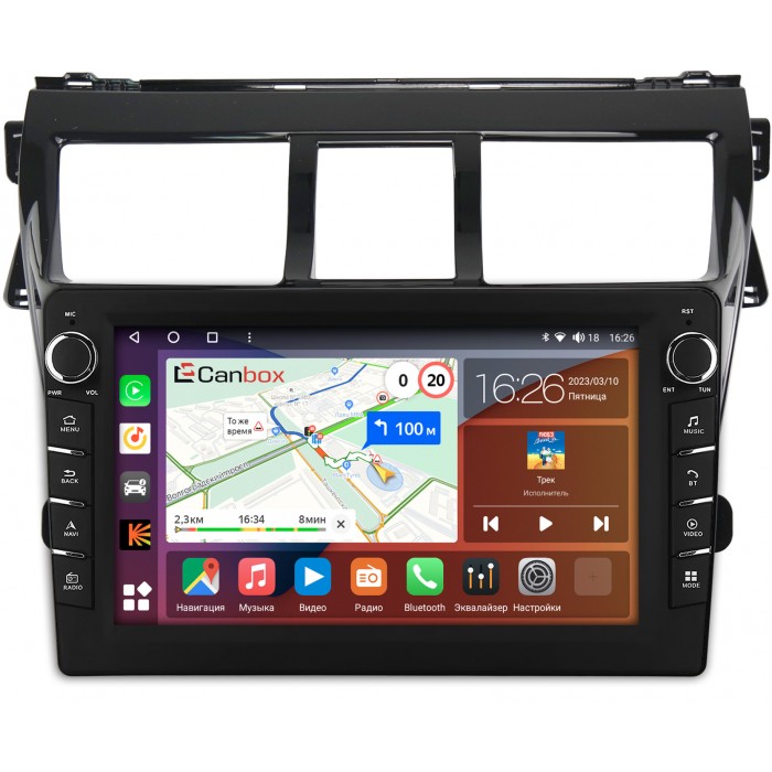 Штатная магнитола Toyota Belta, Vios, Yaris sedan (2005-2012) (глянец) Canbox H-Line 7832-9-403 на Android 10 (4G-SIM, 3/32, DSP, IPS) С крутилками