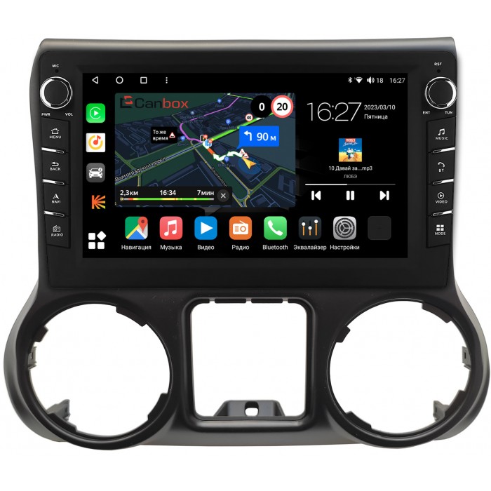 Штатная магнитола Jeep Wrangler III (JK) 2011-2018 Canbox M-Line 7835-10-009 на Android 10 (4G-SIM, 2/32, DSP, QLed) С крутилками