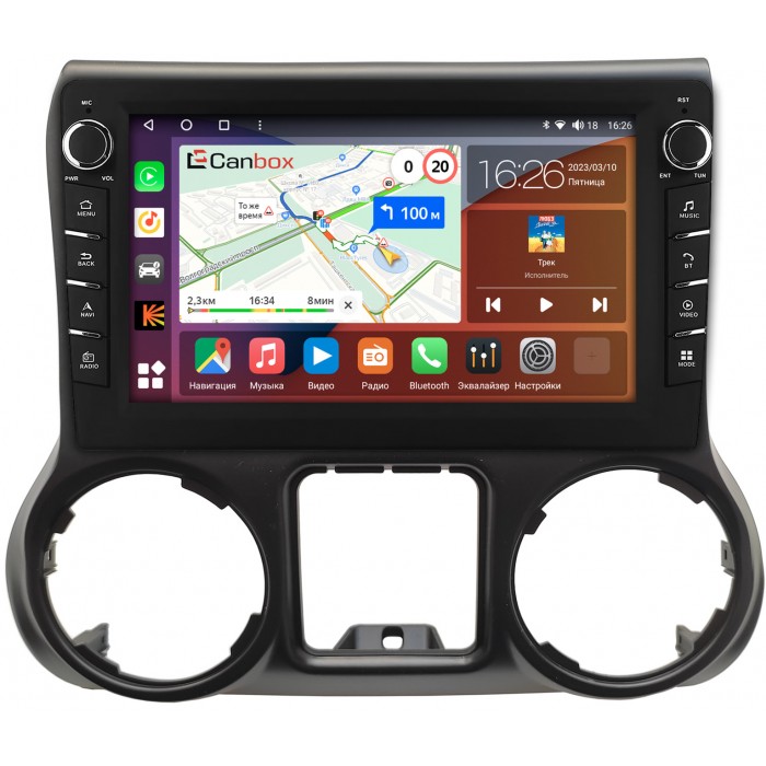 Штатная магнитола Jeep Wrangler III (JK) 2011-2018 Canbox H-Line 7836-10-009 на Android 10 (4G-SIM, 3/32, DSP, QLed) С крутилками