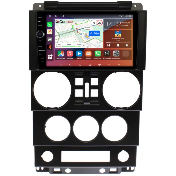 Штатная магнитола Jeep Wrangler 3 (JK) (2007-2010) (4 двери) Canbox H-Line 7842-9-023 на Android 10 (4G-SIM, 3/32, DSP, QLed)