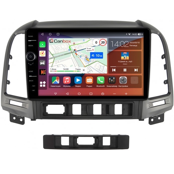 Штатная магнитола Hyundai Santa Fe II 2005-2012 Canbox H-Line 7843-9052 на Android 10 (4G-SIM, 4/64, DSP, QLed)