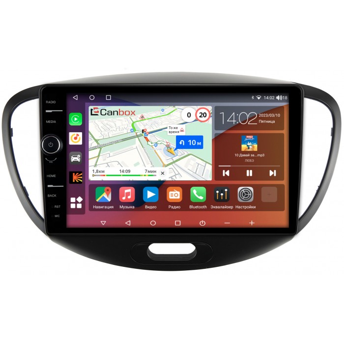 Штатная магнитола Hyundai i10 I 2007-2013 Canbox H-Line 7844-9-143 на Android 10 (4G-SIM, 6/128, DSP, QLed)