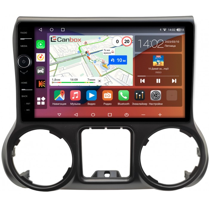 Штатная магнитола Jeep Wrangler III (JK) 2011-2018 Canbox H-Line 7852-10-009 на Android 10 (4G-SIM, 3/32, DSP, QLed)