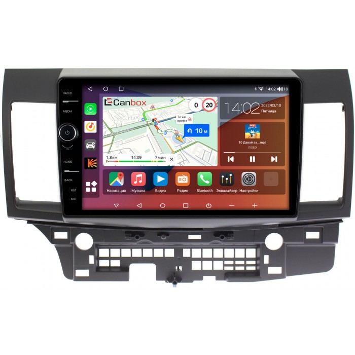 Штатная магнитола Mitsubishi Lancer X 2007-2018 для авто без Rockford Canbox H-Line 7852-1021 на Android 10 (4G-SIM, 3/32, DSP, QLed)