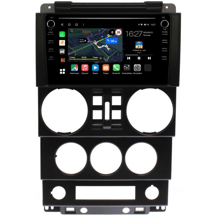 Штатная магнитола Jeep Wrangler 3 (JK) (2007-2010) (4 двери) Canbox M-Line 7891-9-023 на Android 10 (4G-SIM, 2/32, DSP, IPS) С крутилками