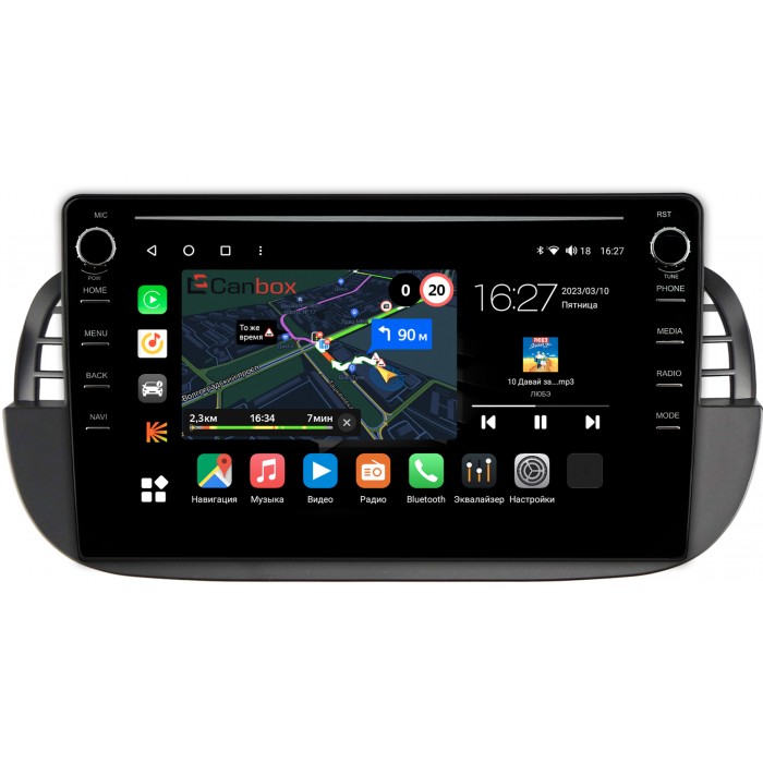 Штатная магнитола Fiat 500 2 (2007-2015) Canbox M-Line 7891-9-1394 на Android 10 (4G-SIM, 2/32, DSP, IPS) С крутилками