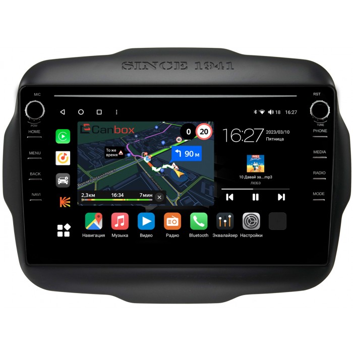 Штатная магнитола Jeep Renegade 2014-2022 Canbox M-Line 7891-9-629 на Android 10 (4G-SIM, 2/32, DSP, IPS) С крутилками