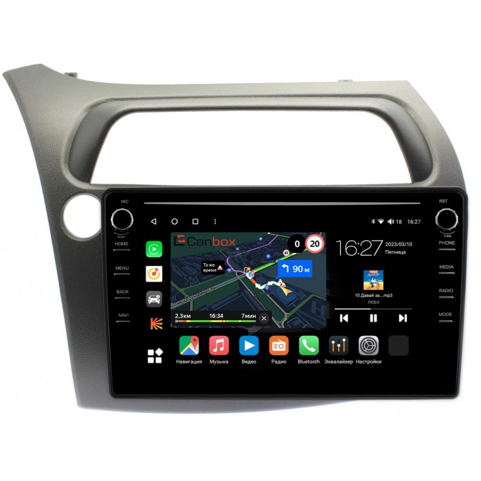 Штатная магнитола Honda Civic 8 (5D) (2005-2012) Canbox M-Line 7891-9-HO107N на Android 10 (4G-SIM, 2/32, DSP, IPS) С крутилками