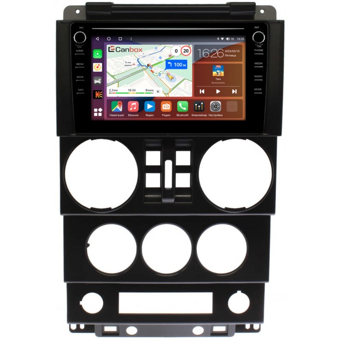 Штатная магнитола Jeep Wrangler 3 (JK) (2007-2010) (4 двери) Canbox H-Line 7892-9-023 на Android 10 (4G-SIM, 3/32, DSP, IPS) С крутилками