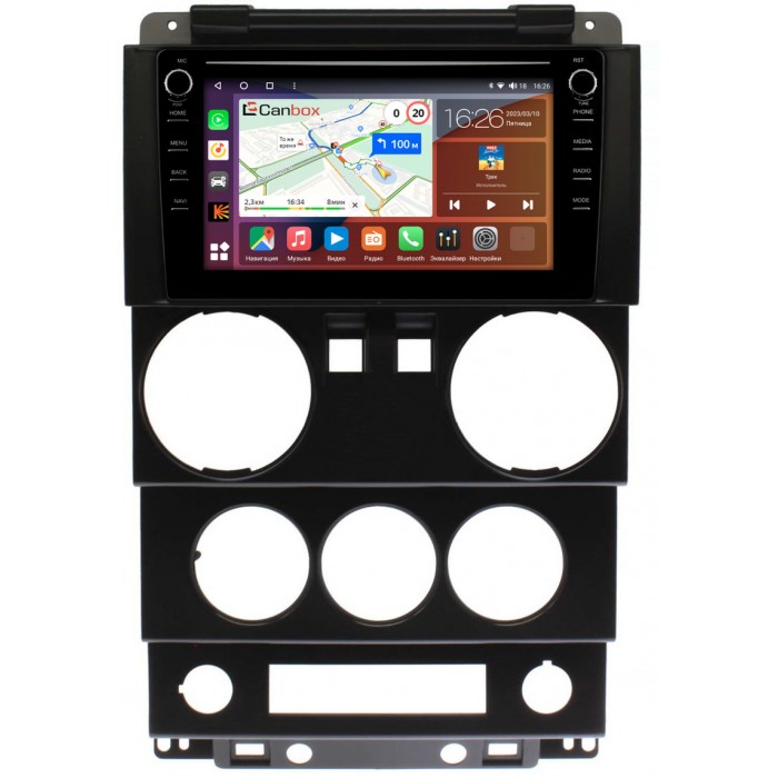 Штатная магнитола Jeep Wrangler 3 (JK) (2007-2010) (2 двери) Canbox H-Line 7892-9-0232 на Android 10 (4G-SIM, 3/32, DSP, IPS) С крутилками