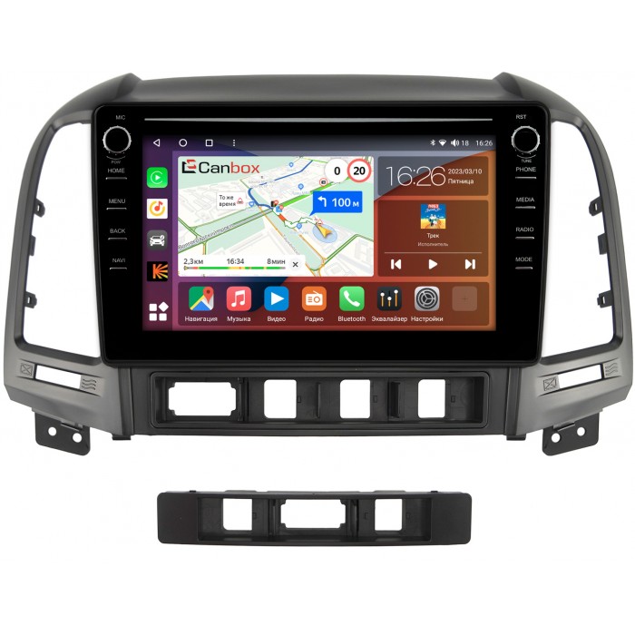 Штатная магнитола Hyundai Santa Fe II 2005-2012 Canbox H-Line 7892-9052 на Android 10 (4G-SIM, 3/32, DSP, IPS) С крутилками