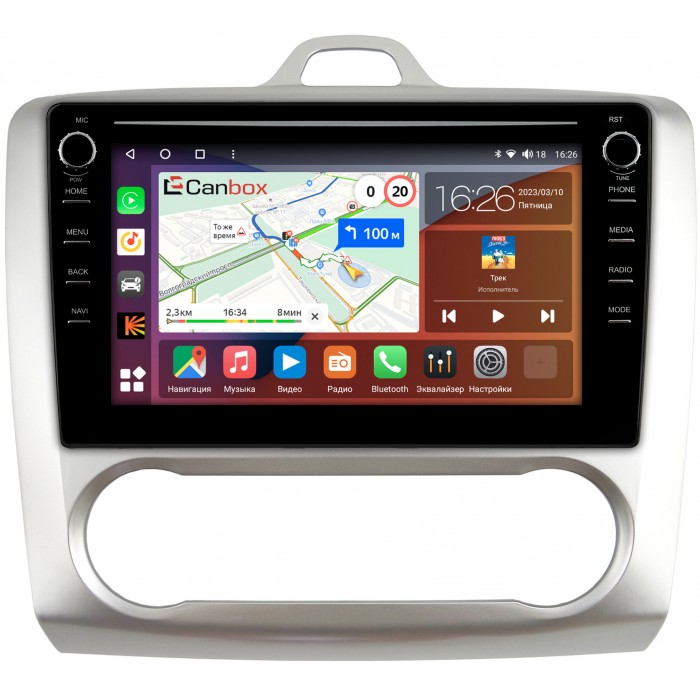 Штатная магнитола Ford Focus 2 (2005-2011) с климатом Canbox H-Line 7893-9060 Android 10 (4G-SIM, 4/64, DSP, IPS) С крутилками