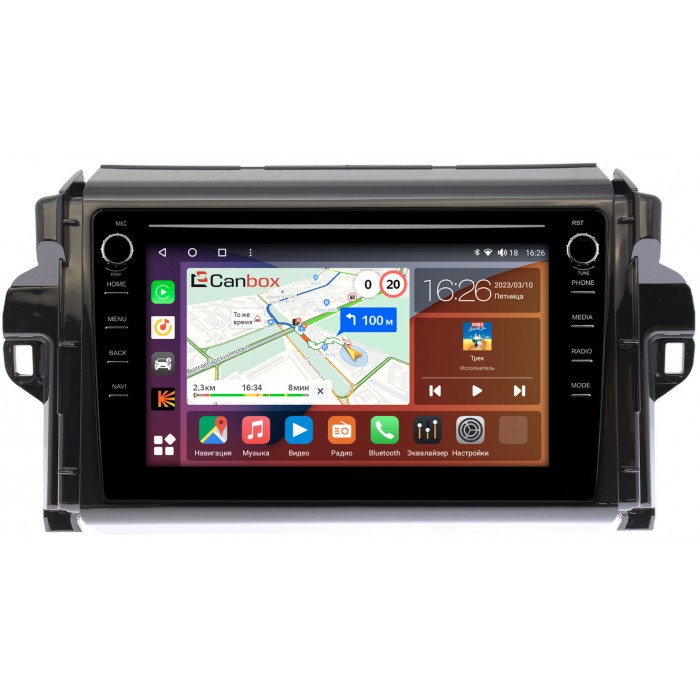 Штатная магнитола Toyota Fortuner 2 (2015-2022) Canbox H-Line 7893-9106 Android 10 (4G-SIM, 4/64, DSP, IPS) С крутилками