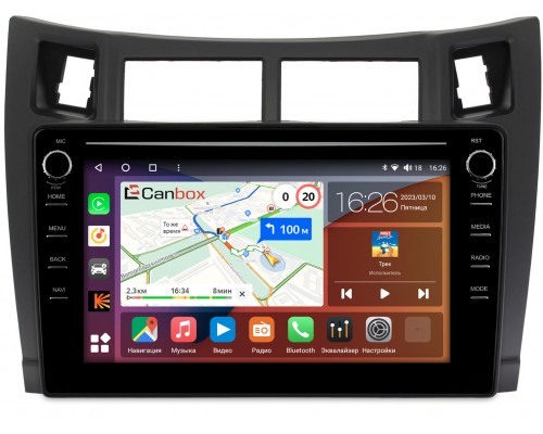 Toyota Yaris II (XP90) 2005-2010, Vitz II (XP90) 2005-2010 (черная) Canbox H-Line 7893-9122 Android 10 (4G-SIM, 4/64, DSP, IPS) С крутилками