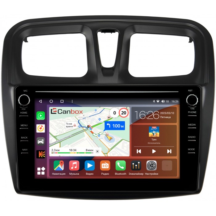 Штатная магнитола Renault Logan II, Sandero II 2013-2020 (9 дюймов) Canbox H-Line 7894-9-3010 Android 10 (4G-SIM, 6/128, DSP, IPS) С крутилками