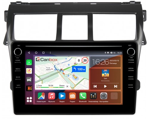 Toyota Belta, Vios, Yaris sedan (2005-2012) (черная) Canbox H-Line 7894-9-402 на Android 10 (4G-SIM, 6/128, DSP, IPS) С крутилками