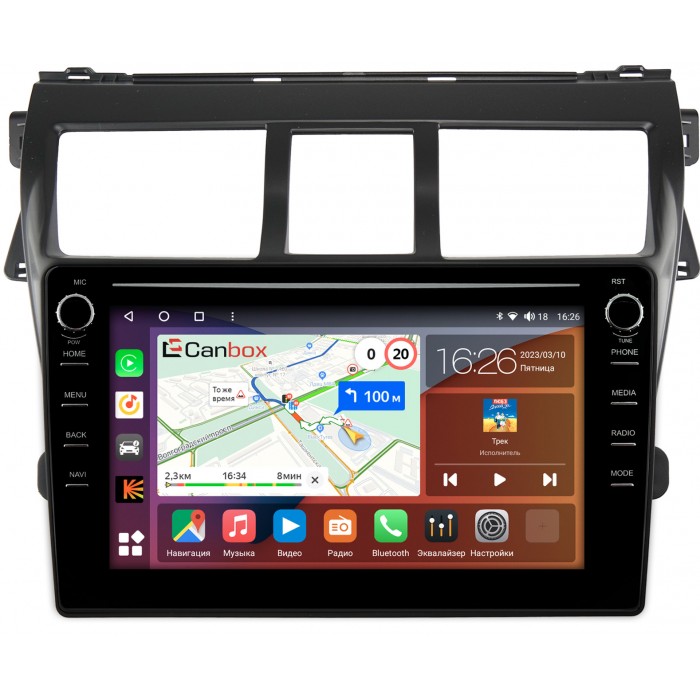 Штатная магнитола Toyota Belta, Vios, Yaris sedan (2005-2012) (черная) Canbox H-Line 7894-9-402 на Android 10 (4G-SIM, 6/128, DSP, IPS) С крутилками