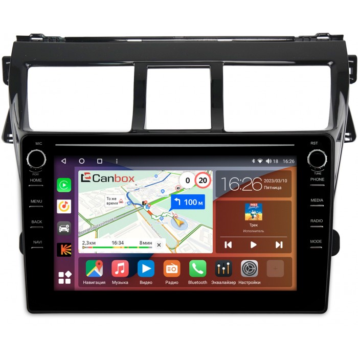 Штатная магнитола Toyota Belta, Vios, Yaris sedan (2005-2012) (глянец) Canbox H-Line 7894-9-403 на Android 10 (4G-SIM, 6/128, DSP, IPS) С крутилками