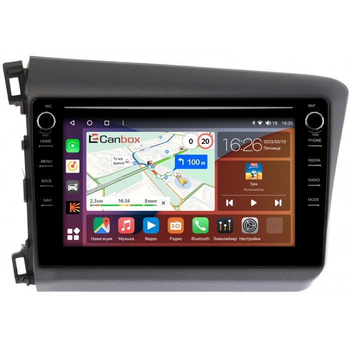 Штатная магнитола Honda Civic 9 (2011-2015) Sedan Canbox H-Line 7894-9166 на Android 10 (4G-SIM, 6/128, DSP, IPS) С крутилками