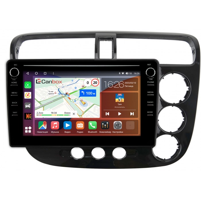 Штатная магнитола Honda Civic 7 (2000-2006) (с климатом) Canbox H-Line 7894-9206 Android 10 (4G-SIM, 6/128, DSP, IPS) С крутилками (правый руль)