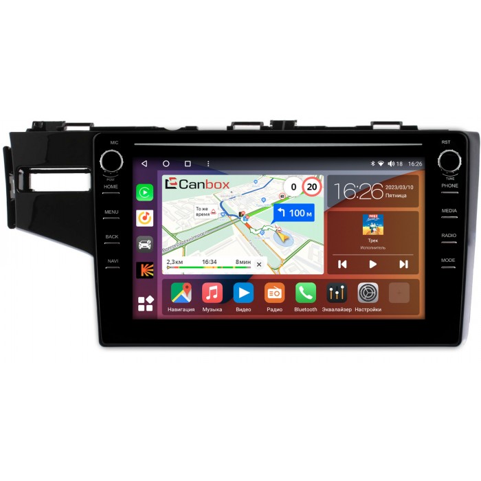 Штатная магнитола Honda Jazz III 2015-2021 (левый руль) Canbox H-Line 7897-10-468 на Android 10 (4G-SIM, 4/64, DSP, QLed) С крутилками