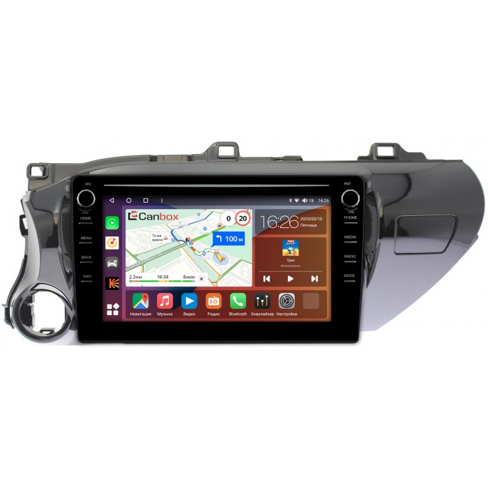 Штатная магнитола Toyota Hilux VIII 2015-2022 Canbox H-Line 7897-1056 на Android 10 (4G-SIM, 4/64, DSP, QLed) С крутилками (для любой комплектации)
