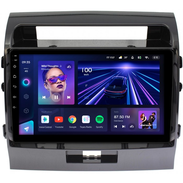 Штатная магнитола Toyota Land Cruiser 200 2007-2015 для авто без NAVI (черная глянцевая) Teyes CC3 360 10 дюймов 6/128 RM-1004 на Android 10 (4G-SIM, DSP, QLed)