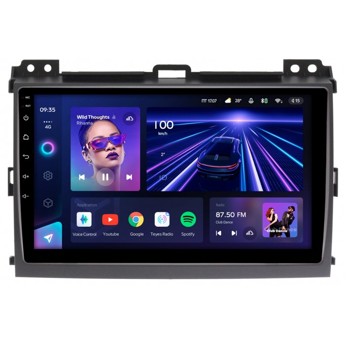 Штатная магнитола Toyota LC Prado 120 2002-2009 без усилителя Teyes CC3 360 9 дюймов 6/128 RM-9063 на Android 10 (4G-SIM, DSP, QLed)