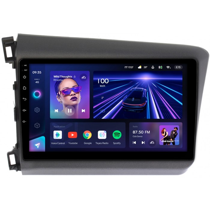 Штатная магнитола Honda Civic 9 (2011-2015) Sedan Teyes CC3 360 9 дюймов 6/128 RM-9166 на Android 10 (4G-SIM, DSP, QLed)