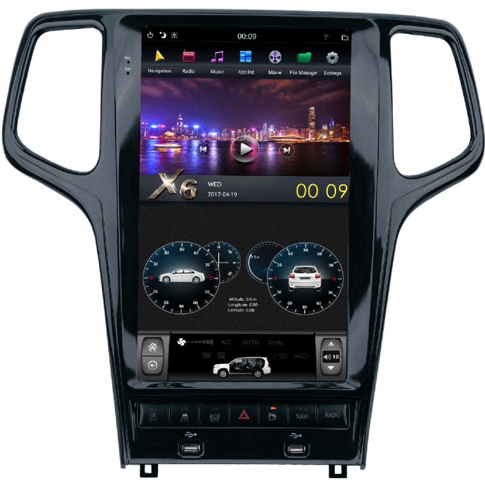 Штатная магнитола CarMedia ZF-1823B-DSP для Jeep Grand Cherokee IV (WK2) 2013-2021 Tesla Style (стиль тесла) на Android 9.0