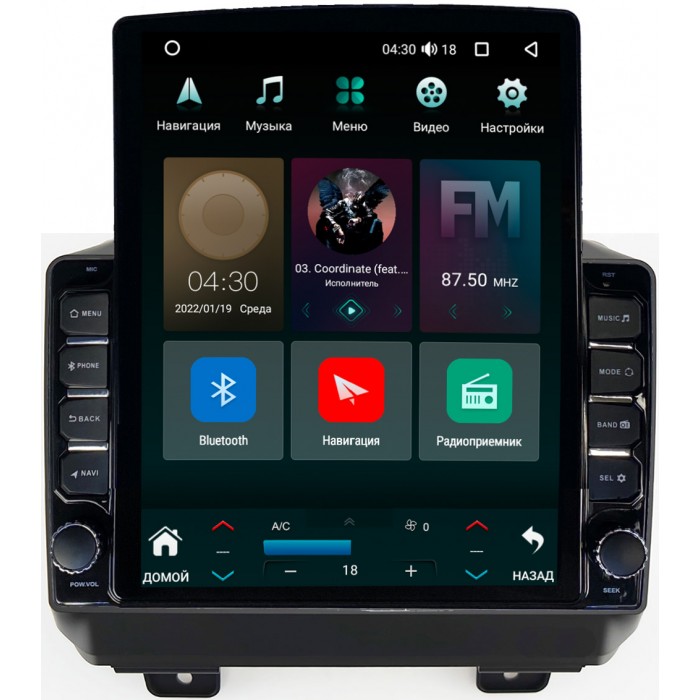 Штатная магнитола Canbox 5610-9-327 для Jeep Wrangler IV (JL) 2017-2022 на Android 10 (4G-SIM, 2/32, DSP, QLed, Tesla)