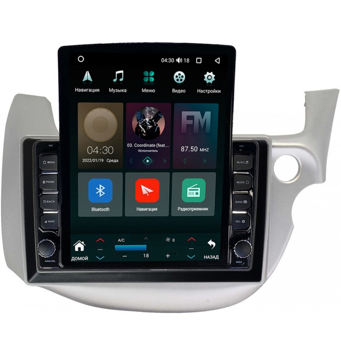 Штатная магнитола Honda Fit II 2008-2014 (светло-серая) Canbox H-Line 5612-10-671 на Android 10 (4G-SIM, 4/64, DSP, QLed, Tesla)